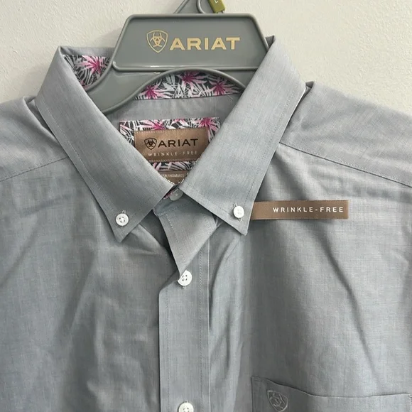 NWT ARIAT WF Solid Pinpoint Oxford LS Men’s Shirt (Harbor Mist) - Picture 8 of 10